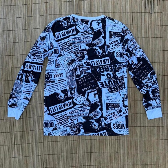 Hustle Long Sleeve Graphic Tshirt Newspaper Print Streetwear Mens Large Launder - Picture 8 of 8